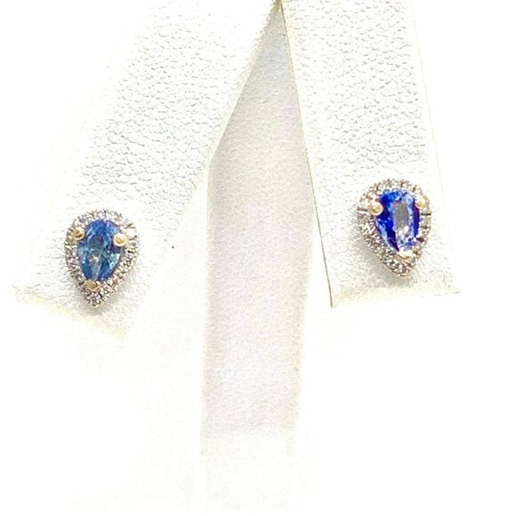 Diamond Sapphire Earrings 18k Gold Stud .60 CTW Certified $2,295 921738 - Picture 4 of 9